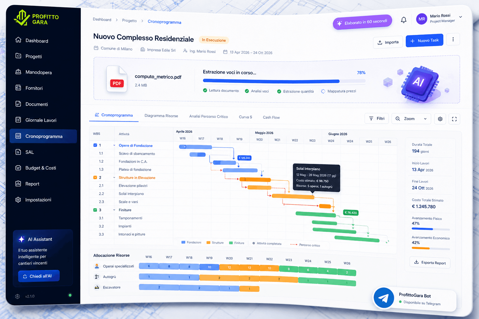 ProfittoGara — Dashboard gestionale cantieri AI